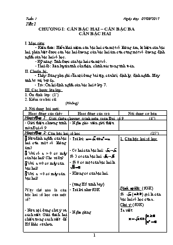 Giáo án Đại số 9 - Tuần 1 - Năm học 2017-2018 - Trường THCS Ngô Quang Nhã