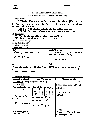 Giáo án Đại số 9 - Tuần 2 - Năm học 2017-2018 - Trường THCS Ngô Quang Nhã