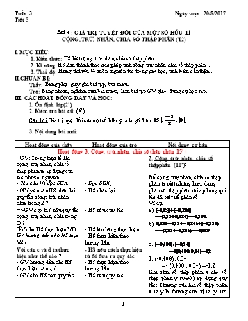 Giáo án Đại số Khối 7 - Tuần 3 - Năm học 2017-2018 - Trường THCS Ngô Quang Nhã