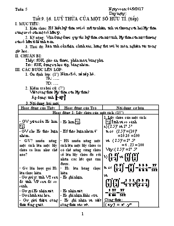 Giáo án Đại số Khối 7 - Tuần 5 - Năm học 2017-2018 - Trường THCS Ngô Quang Nhã
