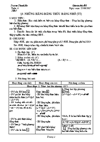 Giáo án Đại số Khối 8 - Tuần 4 - Năm học 2017-2018 - Trương Thanh Ne