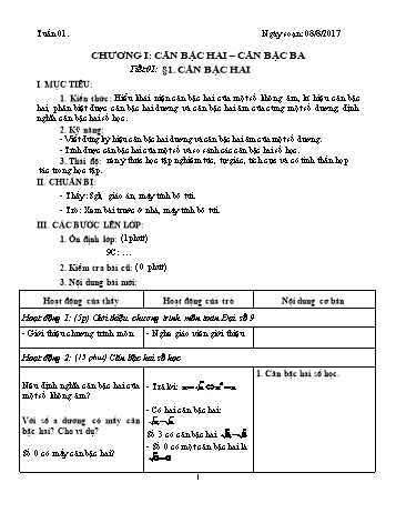 Giáo án Đại số Khối 9 - Tuần 1 - Năm học 2017-2018 - Trường THCS Ngô Quang Nhã