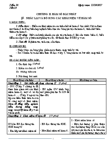 Giáo án Đại số Khối 9 - Tuần 10 - Năm học 2017-2018 - Trường THCS Ngô Quang Nhã