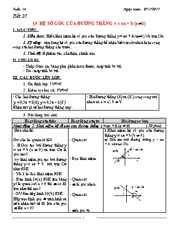 Giáo án Đại số Khối 9 - Tuần 14 - Năm học 2017-2018 - Trường THCS Ngô Quang Nhã