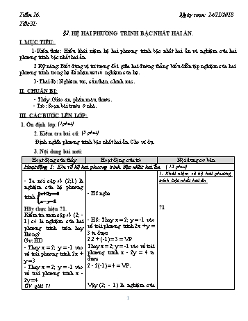 Giáo án Đại số Khối 9 - Tuần 16 - Năm học 2018-2019 - Trường THCS Ngô Quang Nhã