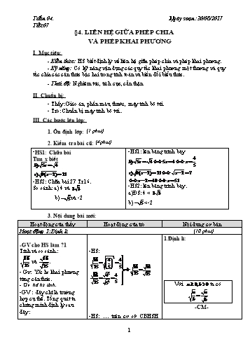 Giáo án Đại số Khối 9 - Tuần 4 - Năm học 2017-2018 - Trường THCS Ngô Quang Nhã
