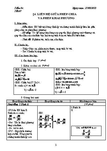 Giáo án Đại số Khối 9 - Tuần 4 - Năm học 2018-2019 - Trường THCS Ngô Quang Nhã