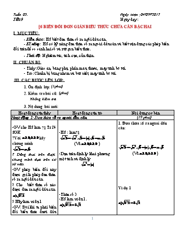 Giáo án Đại số Khối 9 - Tuần 5 - Năm học 2017-2018 - Trường THCS Ngô Quang Nhã