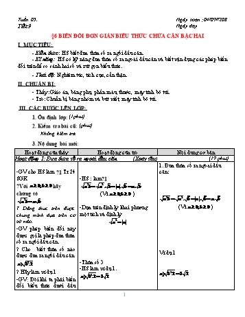 Giáo án Đại số Khối 9 - Tuần 5 - Năm học 2018-2019 - Trường THCS Ngô Quang Nhã