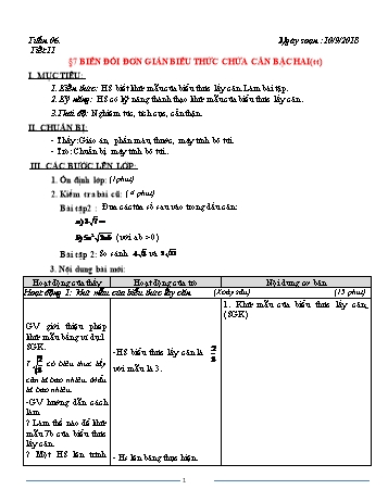 Giáo án Đại số Khối 9 - Tuần 6 - Năm học 2018-2019 - Trường THCS Ngô Quang Nhã