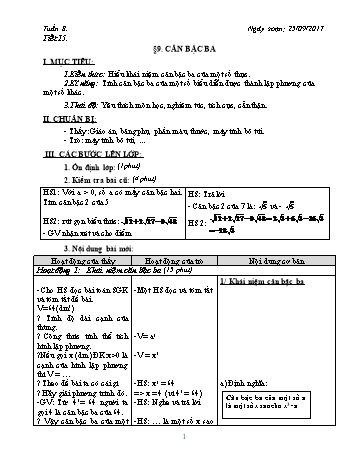 Giáo án Đại số Khối 9 - Tuần 8 - Năm học 2017-2018 - Trường THCS Ngô Quang Nhã
