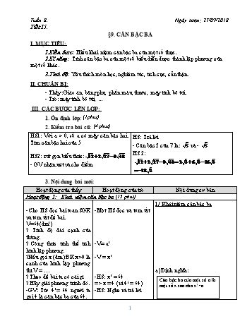 Giáo án Đại số Khối 9 - Tuần 8 - Năm học 2018-2019 - Trường THCS Ngô Quang Nhã