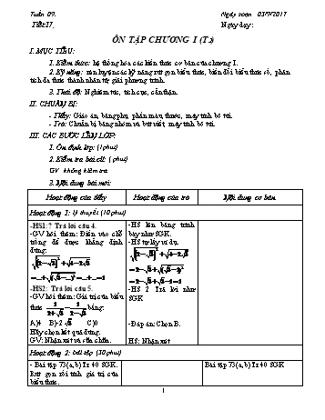 Giáo án Đại số Khối 9 - Tuần 9 - Năm học 2017-2018 - Trường THCS Ngô Quang Nhã