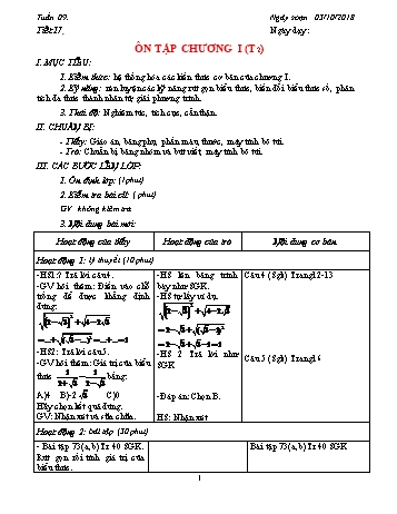 Giáo án Đại số Khối 9 - Tuần 9 - Năm học 2018-2019 - Trường THCS Ngô Quang Nhã
