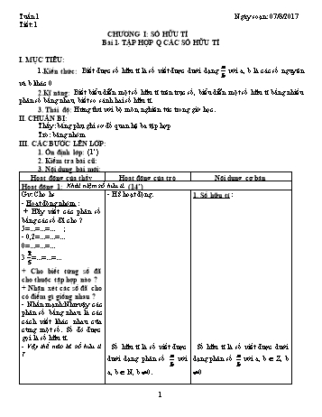 Giáo án Đại số Lớp 7 - Tuần 1 - Năm học 2017-2018 - Trường THCS Ngô Quang Nhã
