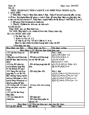Giáo án Đại số Lớp 7 - Tuần 10 - Năm học 2017-2018 - Trường THCS Ngô Quang Nhã