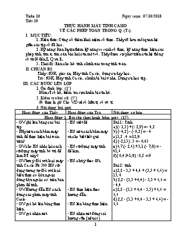 Giáo án Đại số Lớp 7 - Tuần 10 - Năm học 2018-2019 - Trường THCS Ngô Quang Nhã