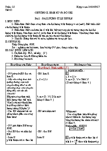 Giáo án Đại số Lớp 7 - Tuần 12 - Năm học 2017-2018 - Trường THCS Ngô Quang Nhã