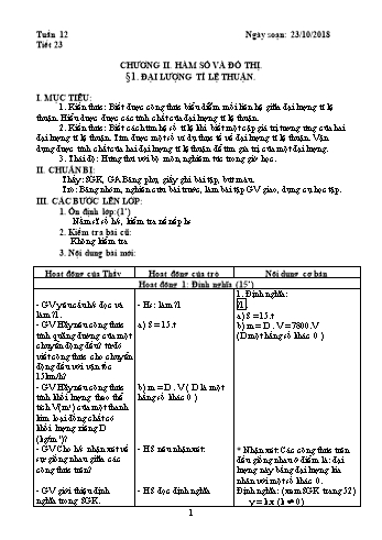 Giáo án Đại số Lớp 7 - Tuần 12 - Năm học 2018-2019 - Trường THCS Ngô Quang Nhã