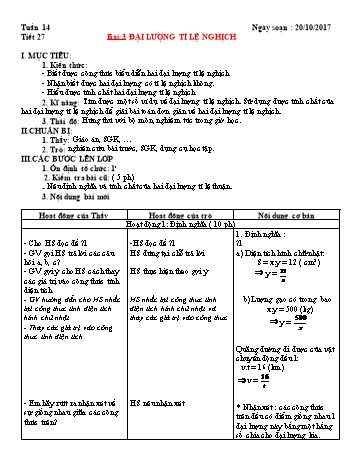 Giáo án Đại số Lớp 7 - Tuần 14 - Năm học 2017-2018 - Trường THCS Ngô Quang Nhã