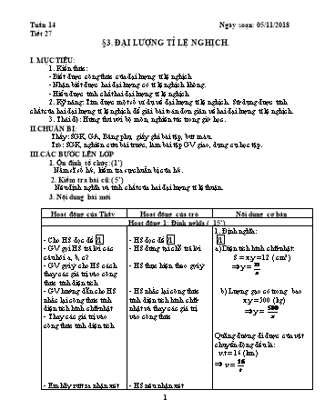 Giáo án Đại số Lớp 7 - Tuần 14 - Năm học 2018-2019 - Trường THCS Ngô Quang Nhã