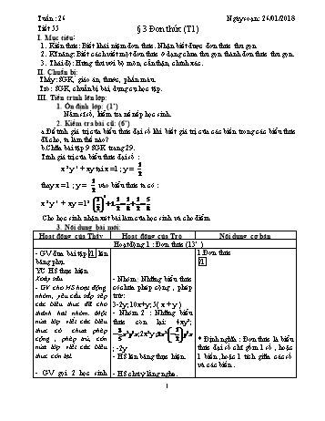 Giáo án Đại số Lớp 7 - Tuần 26 - Năm học 2017-2018 - Trường THCS Ngô Quang Nhã