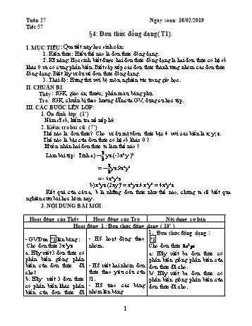 Giáo án Đại số Lớp 7 - Tuần 27 - Năm học 2018-2019 - Trường THCS Ngô Quang Nhã