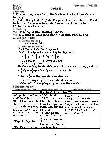 Giáo án Đại số Lớp 7 - Tuần 28 - Năm học 2017-2018 - Trường THCS Ngô Quang Nhã