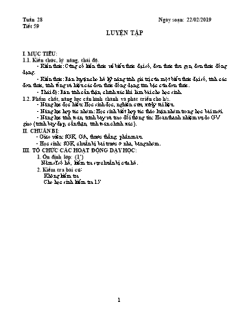 Giáo án Đại số Lớp 7 - Tuần 28 - Năm học 2018-2019 - Trường THCS Ngô Quang Nhã