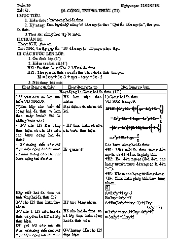 Giáo án Đại số Lớp 7 - Tuần 29 - Năm học 2017-2018 - Trường THCS Ngô Quang Nhã