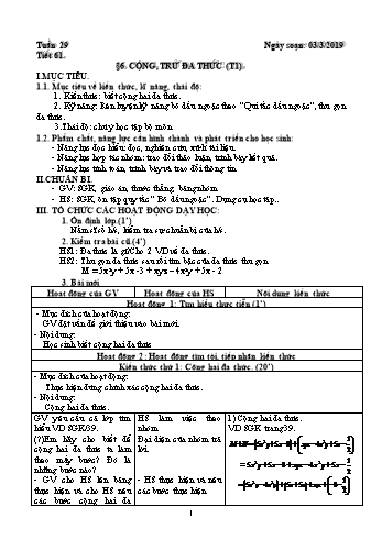 Giáo án Đại số Lớp 7 - Tuần 29 - Năm học 2018-2019 - Trường THCS Ngô Quang Nhã