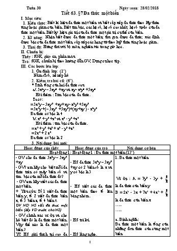 Giáo án Đại số Lớp 7 - Tuần 30 - Năm học 2017-2018 - Trường THCS Ngô Quang Nhã