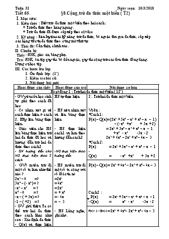 Giáo án Đại số Lớp 7 - Tuần 31 - Năm học 2017-2018 - Trường THCS Ngô Quang Nhã