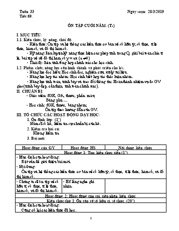 Giáo án Đại số Lớp 7 - Tuần 33 - Năm học 2018-2019 - Trường THCS Ngô Quang Nhã