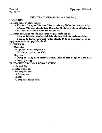 Giáo án Đại số Lớp 7 - Tuần 36 - Năm học 2018-2019 - Trường THCS Ngô Quang Nhã