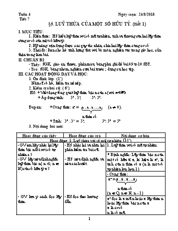 Giáo án Đại số Lớp 7 - Tuần 4 - Năm học 2018-2019 - Trường THCS Ngô Quang Nhã