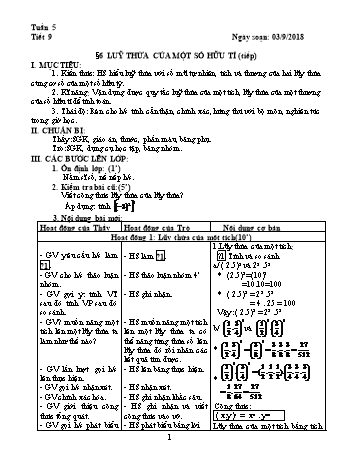 Giáo án Đại số Lớp 7 - Tuần 5 - Năm học 2018-2019 - Trường THCS Ngô Quang Nhã