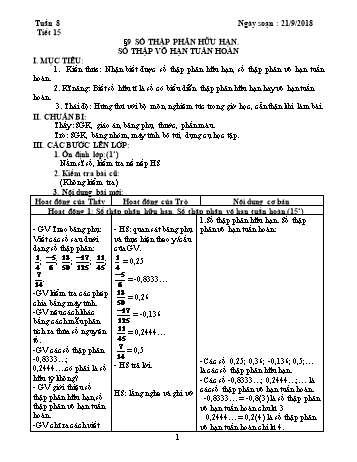 Giáo án Đại số Lớp 7 - Tuần 8 - Năm học 2018-2019 - Trường THCS Ngô Quang Nhã