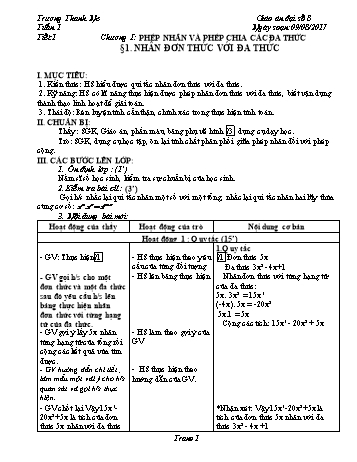 Giáo án Đại số Lớp 8 - Tuần 1 - Năm học 2017-2018 - Trương Thanh Ne