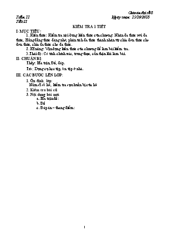 Giáo án Đại số Lớp 8 - Tuần 11 - Năm học 2018-2019 - Trường THCS Ngô Quang Nhã