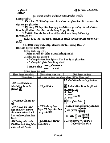 Giáo án Đại số Lớp 8 - Tuần 12 - Năm học 2017-2018 - Trường THCS Ngô Quang Nhã