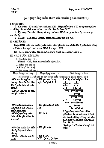 Giáo án Đại số Lớp 8 - Tuần 13 - Năm học 2017-2018 - Trường THCS Ngô Quang Nhã