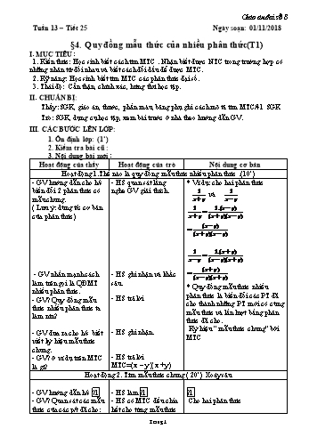 Giáo án Đại số Lớp 8 - Tuần 13 - Năm học 2018-2019 - Trường THCS Ngô Quang Nhã