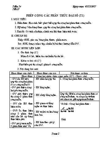 Giáo án Đại số Lớp 8 - Tuần 14 - Năm học 2017-2018 - Trường THCS Ngô Quang Nhã
