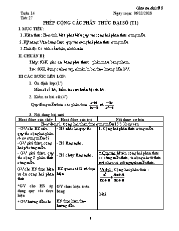 Giáo án Đại số Lớp 8 - Tuần 14 - Năm học 2018-2019 - Trường THCS Ngô Quang Nhã