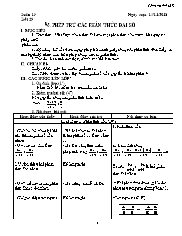 Giáo án Đại số Lớp 8 - Tuần 15 - Năm học 2018-2019 - Trường THCS Ngô Quang Nhã