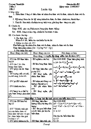 Giáo án Đại số Lớp 8 - Tuần 2 - Năm học 2017-2018 - Trương Thanh Ne