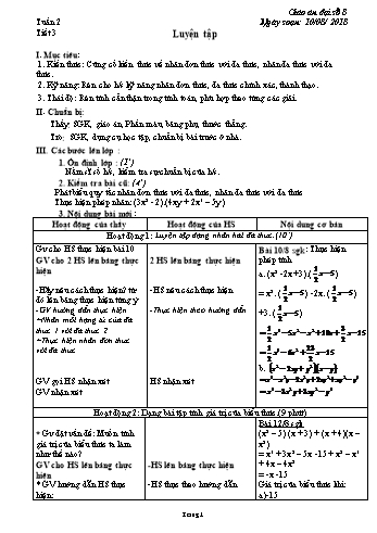 Giáo án Đại số Lớp 8 - Tuần 2 - Năm học 2018-2019 - Trường THCS Ngô Quang Nhã