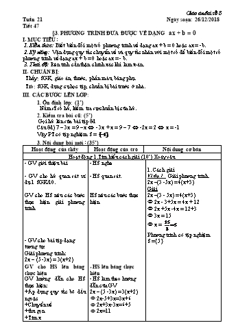 Giáo án Đại số Lớp 8 - Tuần 21 - Năm học 2018-2019 - Trường THCS Ngô Quang Nhã