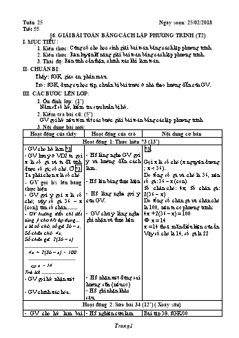 Giáo án Đại số Lớp 8 - Tuần 25 - Năm học 2017-2018 - Trường THCS Ngô Quang Nhã